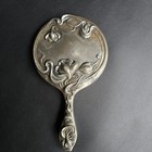Antique 1901 Victorian Hand Mirror Silver Plate Art Floral Molded