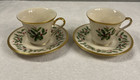 2 Lenox Holiday Footed Teacup   Saucer Sets Holly   Berry 24k Gold Rimmed Usa