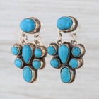 Vintage Southwestern Stabilized Turquoise Cluster Drop Earrings Sterling Silver