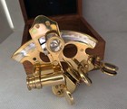 Brass Marine Sextant With Compass Decorative Accent In Wooden Box
