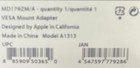 Apple Vesa Mount Adapter A1313 Md179zm a Silver Thunderbolt Display Cinema New  
