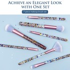7pcs Blue Unicorn Fan Makeup Brush Set With Crystal Sparkles - Blush Powder     