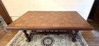 French Antique  Oak Renaissance Parquetry Top Dining Table  C 1880