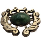 Important 1950s Taxco Mexico Filiberto Gomez Sterling Silver Jade Pin Brooch 