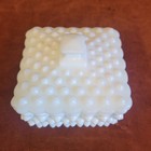 Vintage Fenton White Milk Glass Hobnail Square Dresser Trinket Cigarette Box