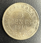 1919 C Canada Newfoundland 5 Cents  925 Silver Coin King George V
