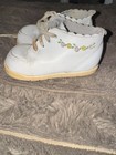 Vintage Stride Rite Baby Shoes Size 1 White Leather Floral Embroidered Walking