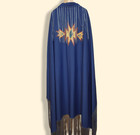 Vtg Native American Dancing Shawl Regalia Dark Blue Star Fringe 30x72