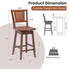 Set Of 4 Swivel Bar Stools Counter Height Rubber Wood Pub Chairs W  Rattan Back