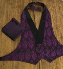 Amethyst  feather Brite  Vest  W  Pre Tied Bow Tie   Pocket Square Lot Available