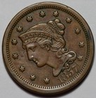 1857 Braided Hair Liberty Head Large Cent - Scratch - Us 1c Copper Coin