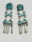 Vintage Native American Zuni Sterling Silver Turquoise Cluster Dangle Earrings 