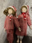 Vintage Children   Teddy Bear Doll Ornaments In Striped Pajamas  1980s Lot Of 4