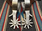 Vintage Pair  crockett  Marked Engraved Spurs W  Leather Straps