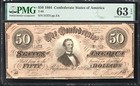 T-66 1864  50 Confederate Currency Pmg 63 Epq  Civil War Fifty Dollar Bill 31375