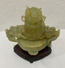 Vintage Chinese Green Jade Incense Burner W wooden Base Dragon Damaged