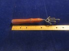 Vtg Antique Cast Iron 5 Tine Hand Garden Rake Claw Cultivator W red Handle  J5