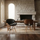 Art Dining Chair Mid-century Wood And Black Faux Leather Accent Chair Walnut
