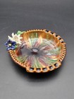 Vintage Majolica Dripped Glazed Ashtray With Applied Flowers