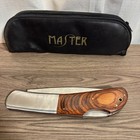 Vintage 18 In  Master Knives Folding Single Blade Wood Handles Rare Large Hunt