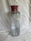 Vtg Anchor Hocking Ribbed Glass Refrigerator Bottle Water 2 Qt Juice W red Lid