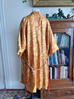 Vintage 1930s Rich Gold   Red Paisley Printed Silk Robe W Tasseled Belt Peignoir