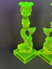 Vintage Vaseline Uranium Metropolitan Museum Of Arts  10    Koi Candlesticks