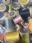Vintage Sewing Notions  Wooden Spools Of Thread  Buttons And Pin Cushion 4 2 Lbs