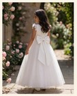 Elegant Pearl Tulle Communion Dress     White   Girls First Holy Communion Dress