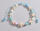Beach Charm Anklet Turtle Ankle Bracelet Starfish Beaded Blue Raffia Adjustable