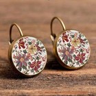 Vintage Mandala Flower Earrings Ethnic Blue And White Porcelain Glass Dome