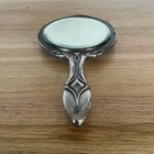 Antique Art Nouveau Floral Hand Makeup Mirror Silver Flower Patina 10   