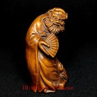 3 Inch Chinese Boxwood Wood Hand Carved Zhong Kui Figurine Statue Collectable