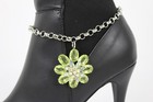 2pcs Women Boot Bracelet Silver Metal Chain Shoe Charm Green Flower Handmade