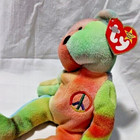 Ty Beanie Baby peace plush Bear Toy  9  Tall Rainbow Pride Colors On Peace Sign