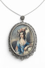 Antique Italian Filigree Portrait Pendant Necklace 800 Silver Hand Painted 1900s