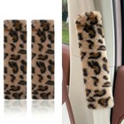 Leopard Print Seat Belt Cover Pad 2 Pcs Cute Plush Fluffy Fuzzy Seatbelt Brown
