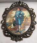 Vintage Ornate Oval Brass Frame Made In Italy Flat Glass W Blue Boy Print 13 x9 