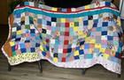 Vtg Handmade Quilt 1970s Machine Pieced Hand Tied Patchwork Cabincore 76x67