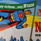 Vintage Conoco Gasoline Sign - Porcelain Gas Pump Superman Comic Figure Sign