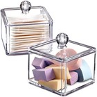 Modern Square Qtip Holder Acrylic Bathroom Vanity Countertop Storage 2 Pack