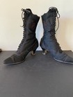 Victorian Black Silk And Leather High Lace Up Boots With Red Stitching C1890   s