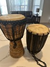  2  Handmade African Mahogany Wood Drums  Triple Goddess  Minor Damage On Top