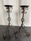 Vintage Antique Pair Of Metal Candle Holders 14    Inch High Bronze Colored Rare 