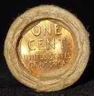 Estate   Unsearched   Wheat Cent Roll With Old Silver Coin   Bu Wheat Tails Ends