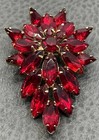 Vtg Tammey Jewels Red Rhinestone Christmas Brooch Marquise Crystal Flower Pin