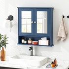 Bathroom Medicine Cabinet W  Mirror Wall Mounted Wooden Hanging Organizer
