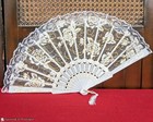 4 White Lace Hand Fans Rose Wedding Flower Dance Festival Faire Costume Theater