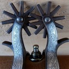 Old Vinage Engraved Silver Band Iron Cowboy Horse Spurs