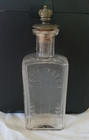 Antique Holy Water Embossed Glass Bottle Cross  Metal Crown Cap Stopper 5  Vtg